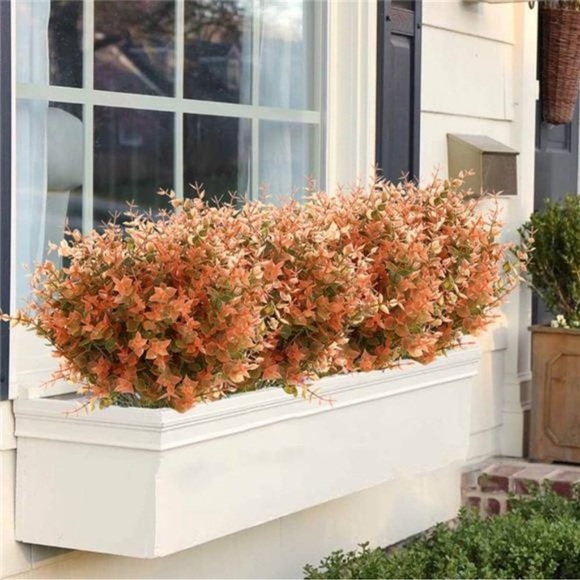 8 Bundles Artificial Fall Boxwood No Fade Faux Autumn Plants Fake Indoor Outdoor - Picture 2 of 8